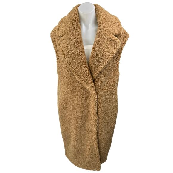 H&M Brown Faux Shearling Sherpa Fleece Long Teddy Sweater Vest Coat Jacket Sz XS - Picture 1 of 6